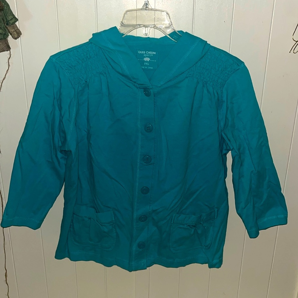 Oleg Cassini Sport - Blue button-down Hoodie (PXL)